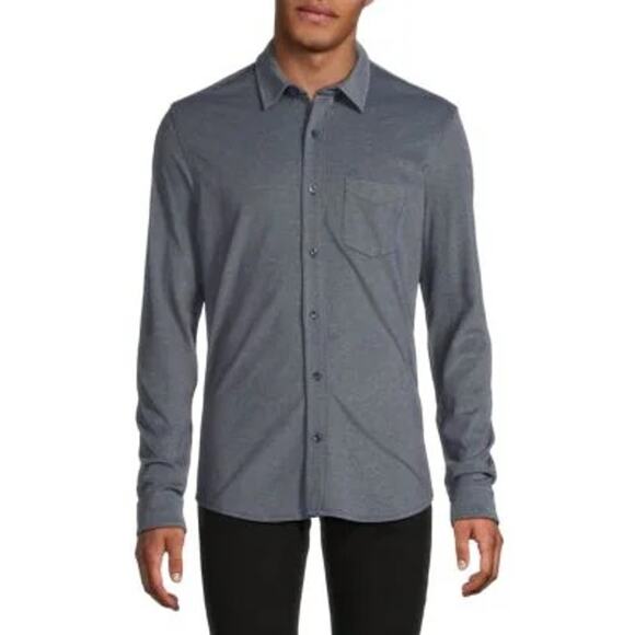 Ben Sherman Solid Knit Button Down Shirt in Heather Navy Blue size Medium - Picture 1 of 7